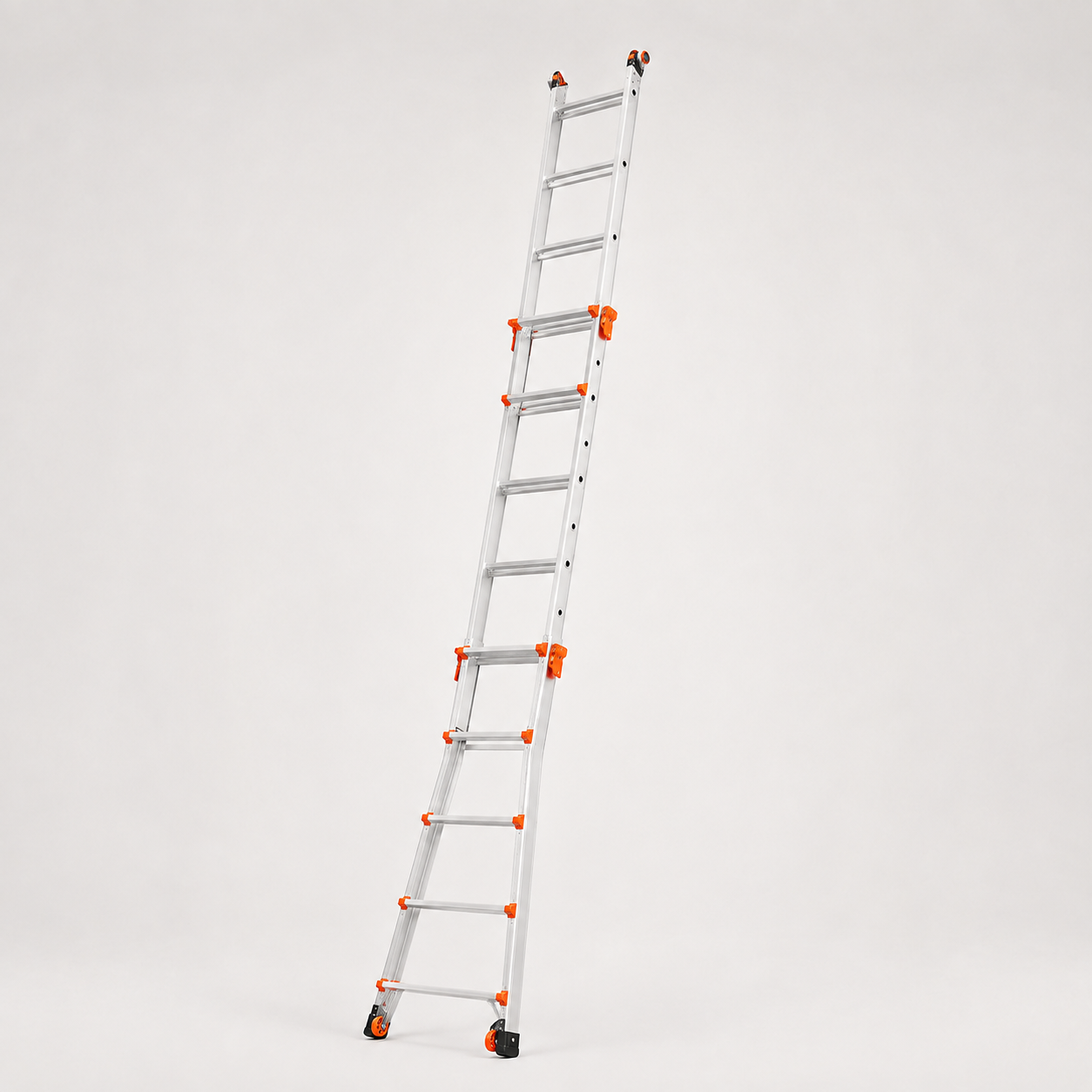 Angled view of the ladder in tall extension configuration