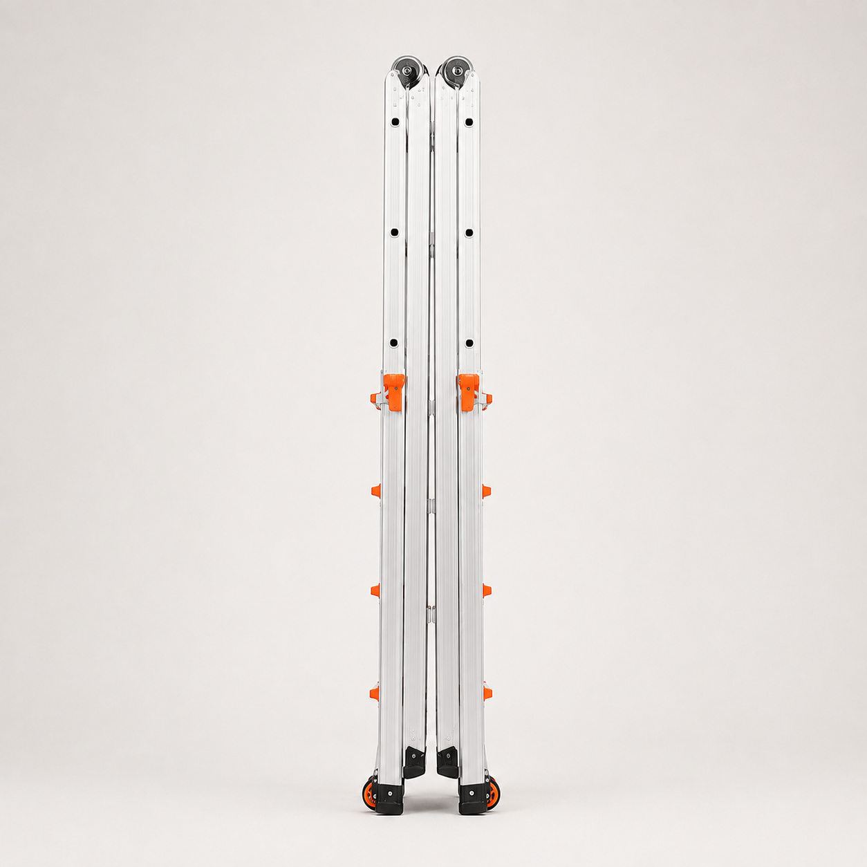 Multi-position ladder folded into a compact storage profile